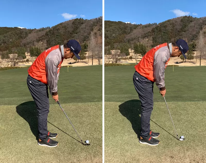 野村タケオがクラブを構えている写真2種類