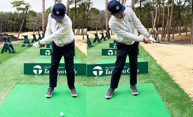 野村タケオがスイングしている2つの写真