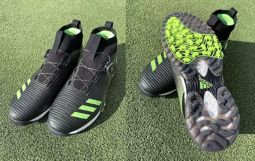 アディダスゴルフのコードカオス,シューズの正面と裏面の写真