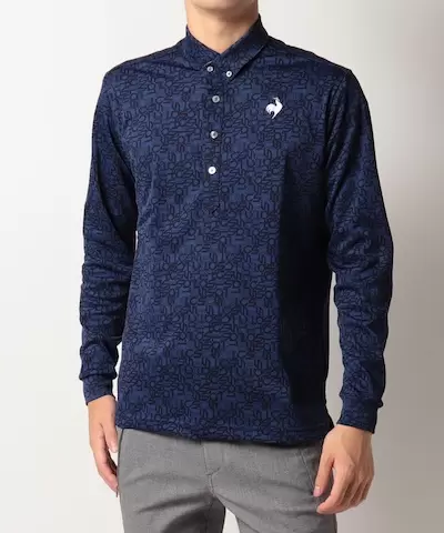 ルコックスポルティフ（ゴルフ） ストレッチ鹿の子プリント長袖シャツ《吸汗速乾・UV(UPF15)・ストレッチ》