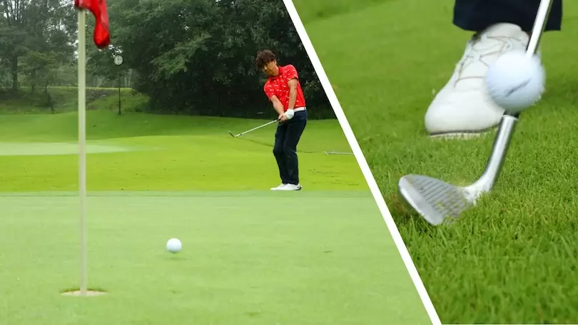 鹿又さんがショットを打っている様子の写真2枚