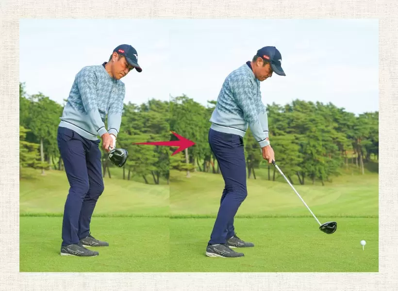 シャットフェースに上げたら、ダウンスイングもシャットフェースで下ろしてくることが大事。フェース面がボールを見続けるイメージでクラブを上げていく。