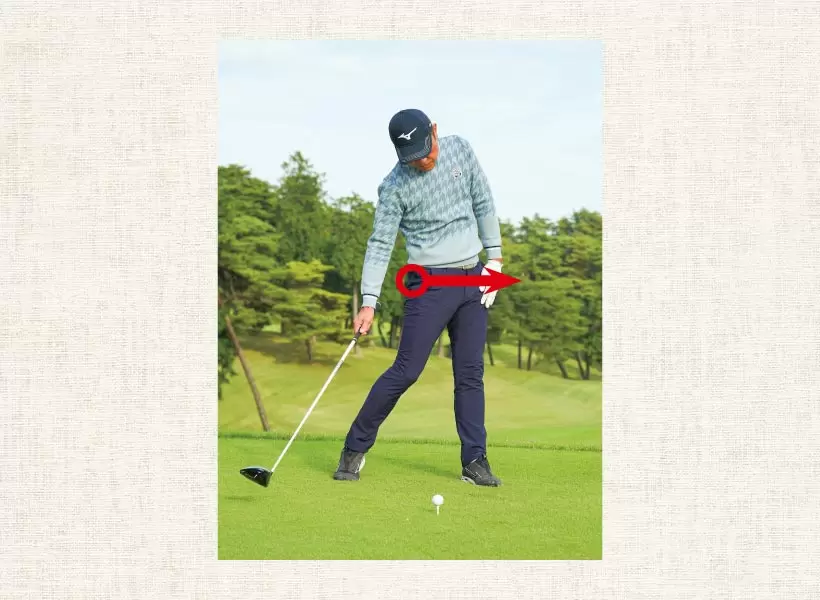 宮本勝昌は右モモの内側を軸にして、ダウンスイングの腰の回転スピードを上げたいタイプといえる。