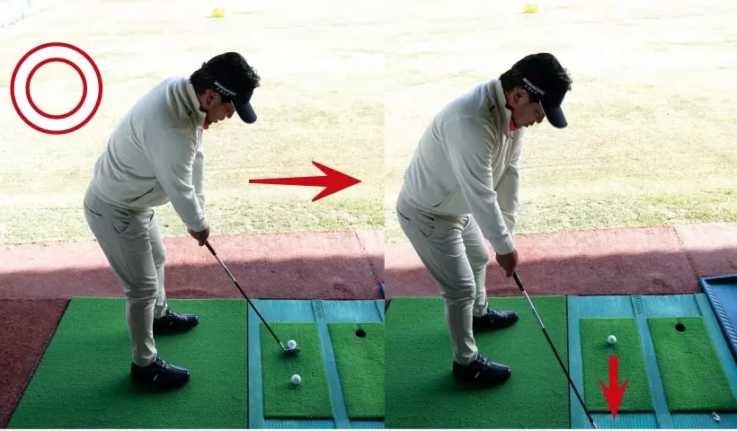 真っすぐ後ろへボールがコロがるようになれば、インに引くことなく始動できている証拠。