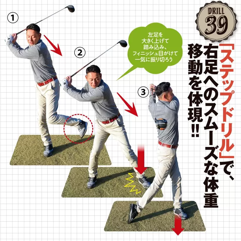 ドリル39｜「ステップドリル」で、右足へのスムーズな体重移動を体現！！