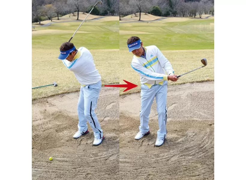 素振りと同じ感覚でスイングすることが大事。ピンが近くてもインパクトが緩まないようにしっかり振ることが大切。