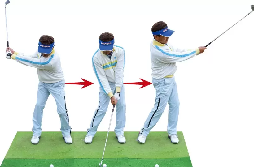 林から球を上げたくないときは、パットのストロークの延長で手首を固定して払い打つ。
