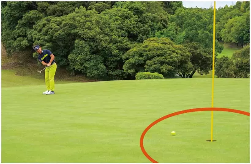 ターゲットを大きくしたほうが過度な緊張感やプレッシャーがなくなり、3パットのミスを防止できる。