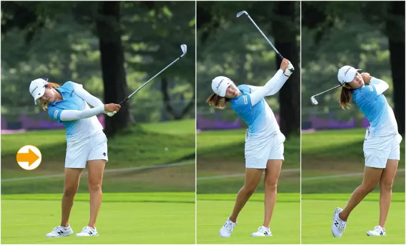 スタンスの幅の中でカラダをクルッと回転させてフィニッシュへと向かう。