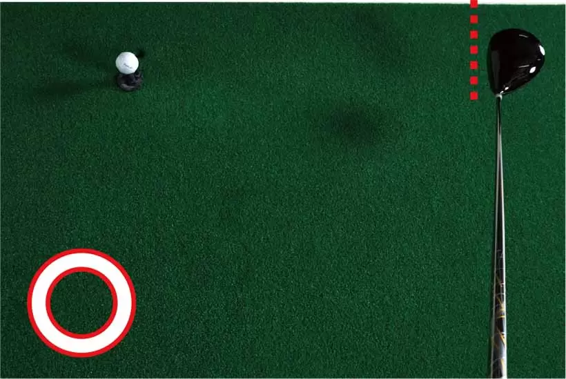 ○テークバックの最初の50センチまでフェース面がボールとスクエアになるように動かすとハーフウェイバックでシャットフェースを作りやすい。