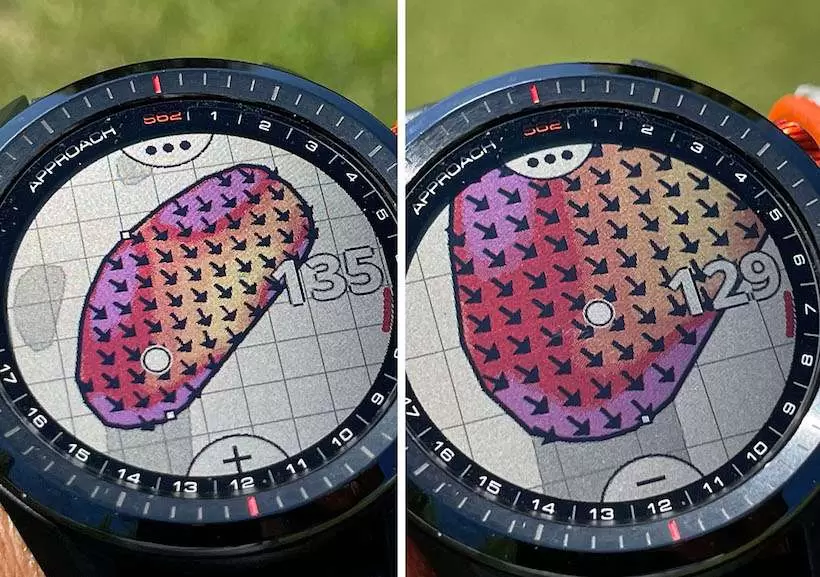 腕時計型の距離計測器にアプリをインストールした画面写真