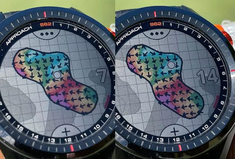 腕時計型の距離計測器にアプリをインストールした画面写真