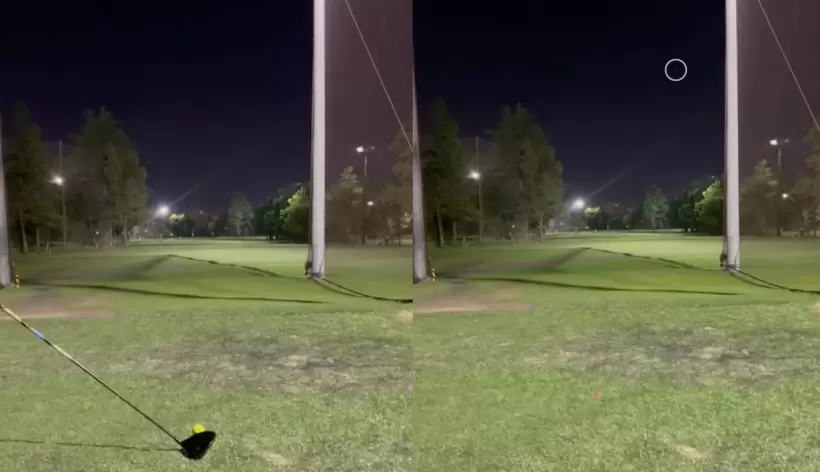 黄色のゴルフボールをドライバーで打った写真