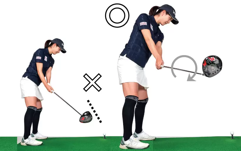 バックスイングでシャフトを左に回す