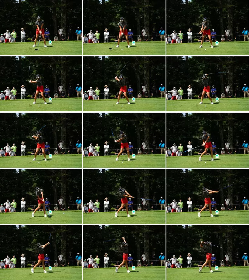 岩井千怜のドライバースイング連続写真（前方）