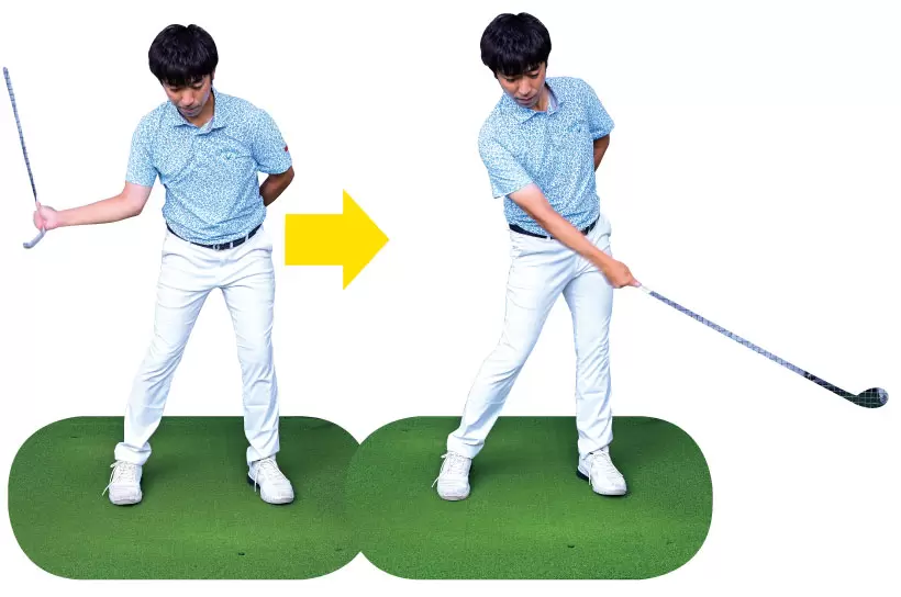 クラブ逆握り片手素振り