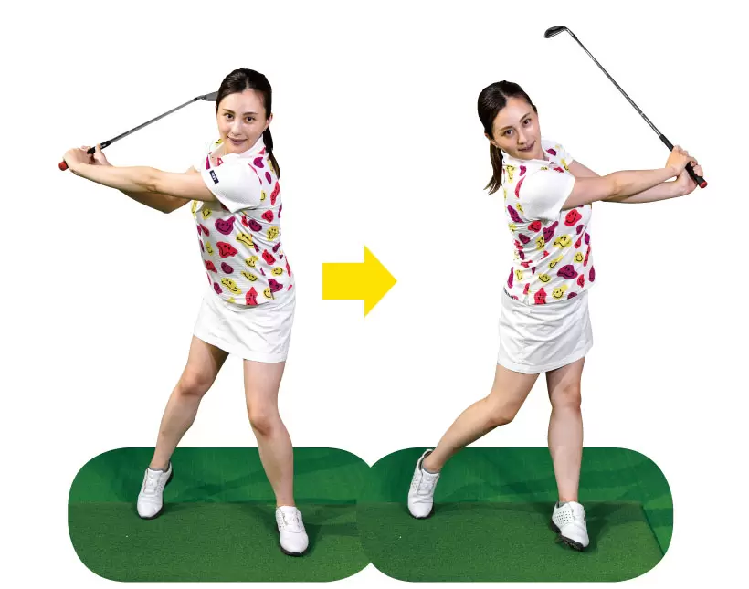 右足カカト上げ素振り