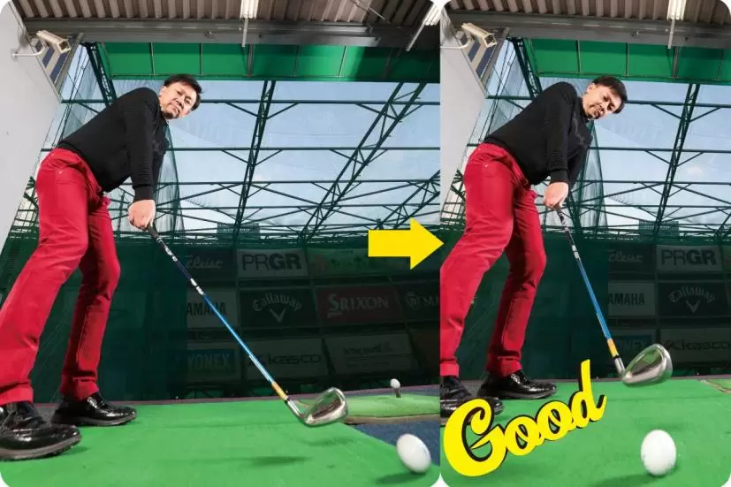 テークバック時に手と体の距離を変えない