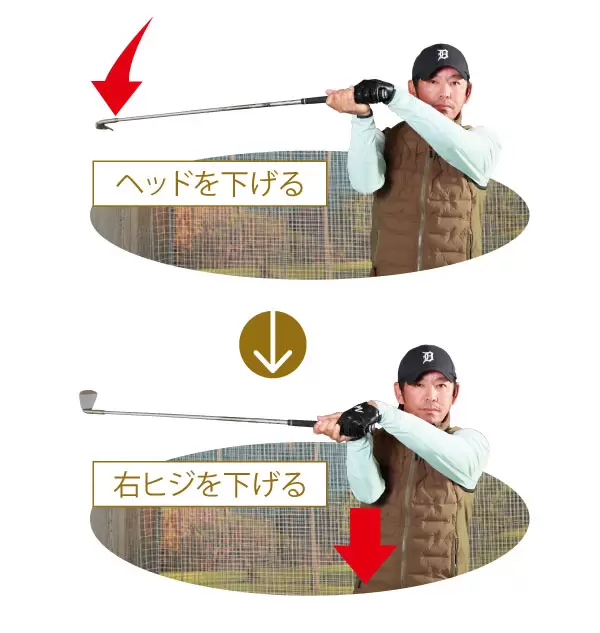 右ヒジを下げる