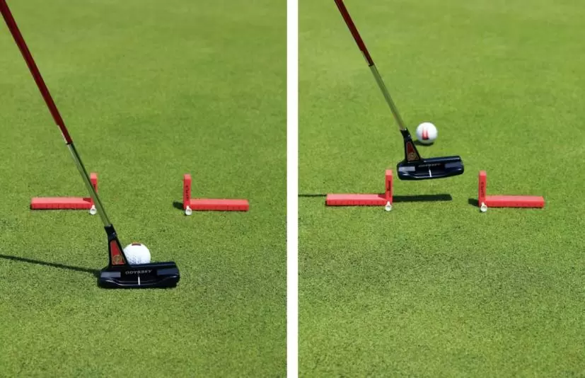 手前に置いたボールを打つ