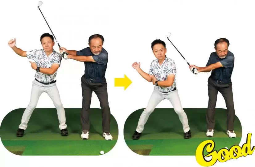 右ヒジを外に張り出させない