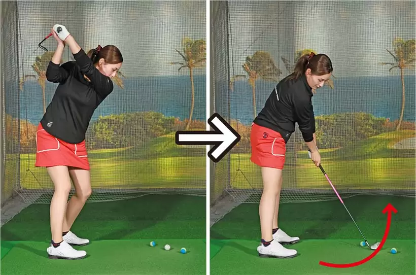 視覚的にインサイドアウトに振りやすく、軌道の修正がカンタンにできる。