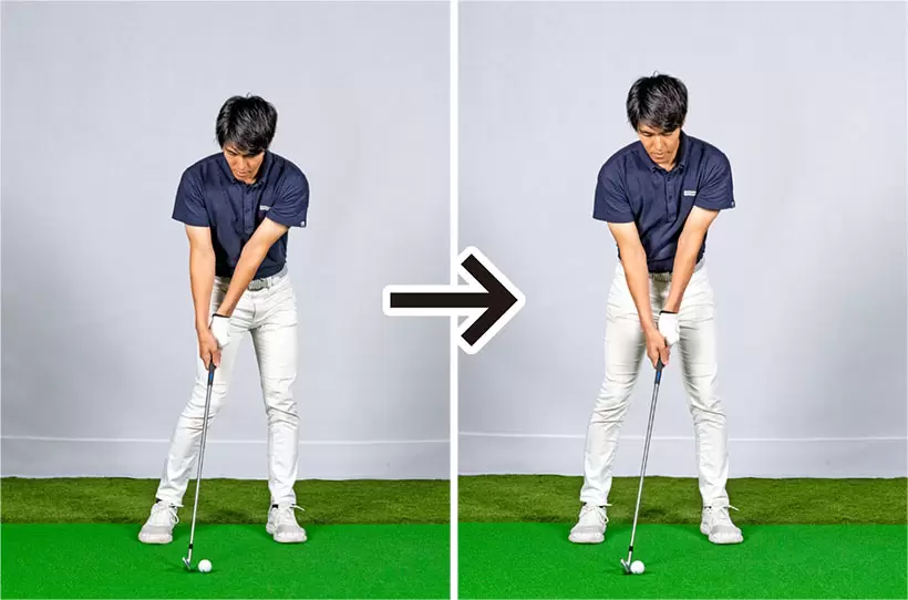 アーリーリリースになっている人はボールを右寄りに置けばダフリを防げる。