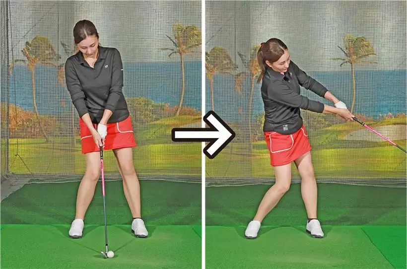 ボールにきちんと当てようと思うとすくい打ちになり、手元が減速してクラブがスムーズに振り抜けない。