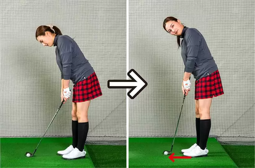 ヒール浮かせ打ちは通常のアドレスからボールの近くに立ち、手元を浮かせて構える。