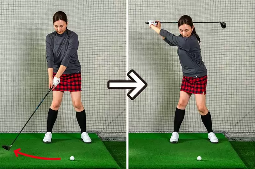 スムーズなバックスイングのイメージがつかめてリズムよく振りやすくなる。