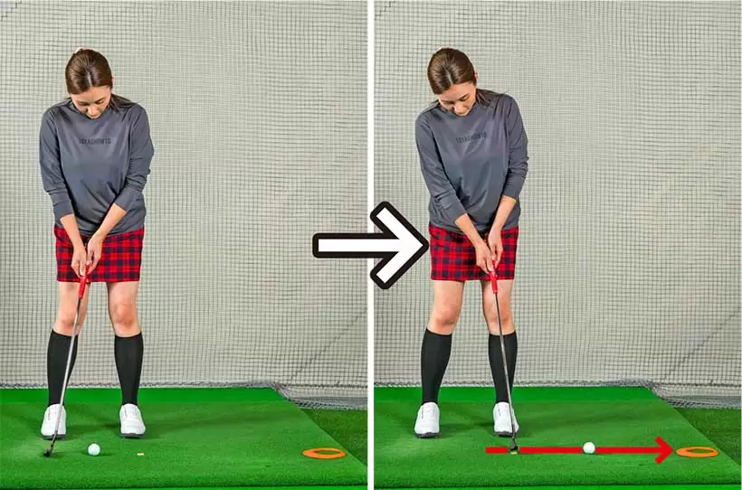 ボールをスパットの上に通過させるつもりでストロークすれば方向のズレがなくなる。