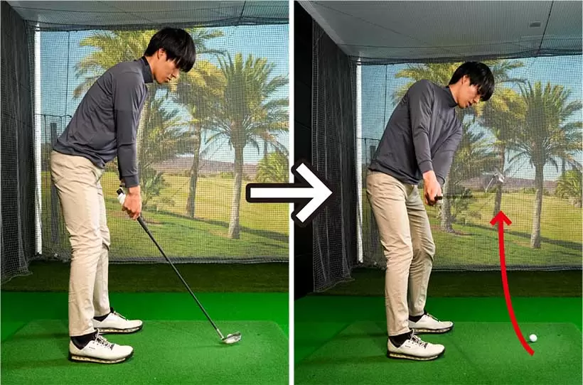 最初からクラブヘッドを浮かせる感じで構えておけばテコの原理を働かせやすく、スイングをスムーズに始動できる。