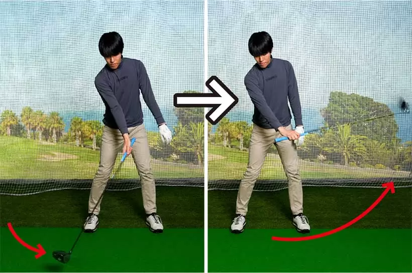 パワーの出力のタイミングを早くすることでクラブヘッドが加速しながらキレイな円を描く。