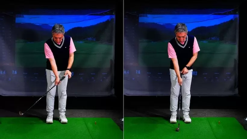 右手を支点、左手を力点にしてクラブを動かすと作用点のヘッドが大きく動く