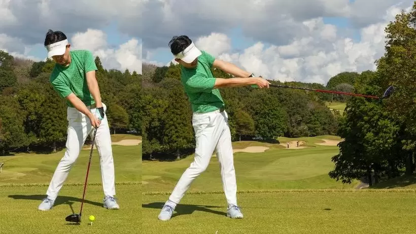 インパクトで終わらずに左サイドが回り続ければ、腕と体が一緒に動くのでヒジが引けない