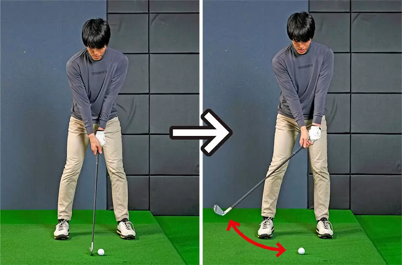 アドレス後にクラブヘッドをテークバック方向に軽く動かすワッグルを取り入れた練習法がオススメ。