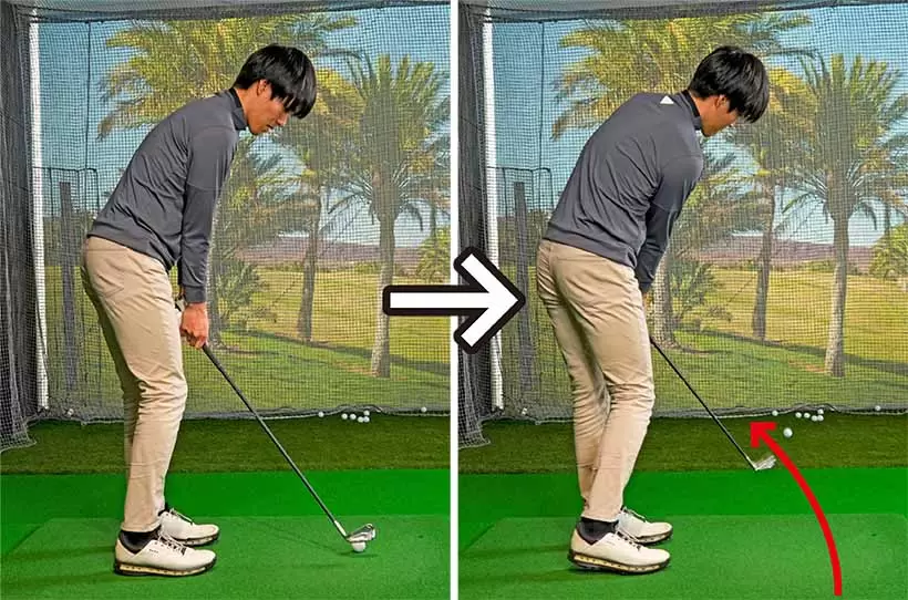 アウトサイドインに振り抜くことでフェード打ちのメカニズムを理解できる。