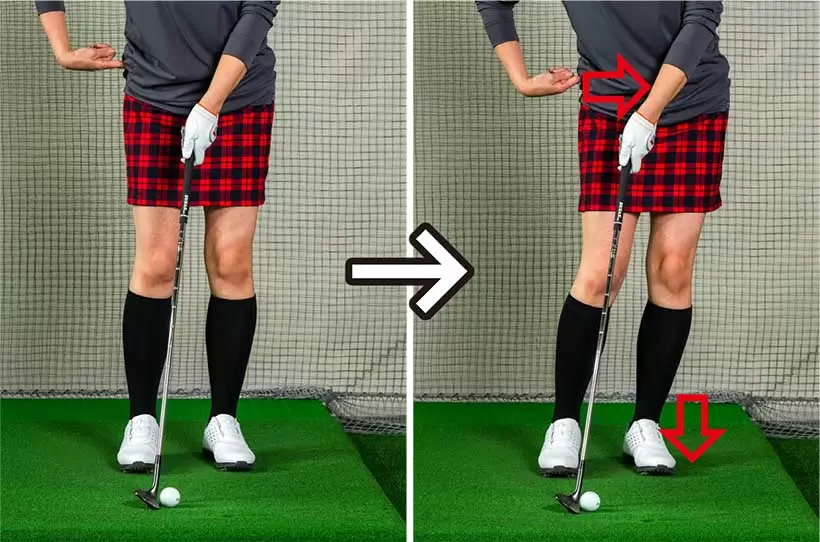 自然体で構えてから腰を少し目標側にスライドし、左足に軸をイメージする。