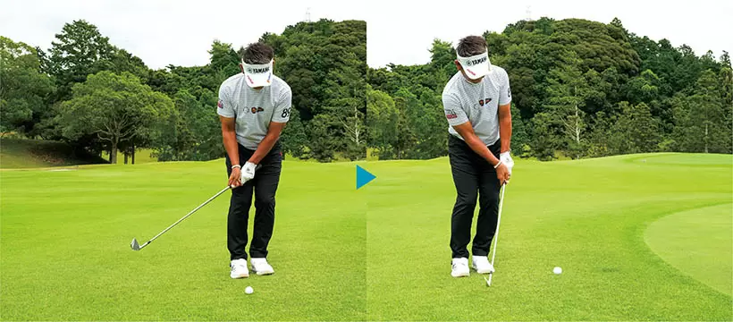 7番でのチップショット。小さい振り幅でボールが飛んでくれるのでミート率や再現性が高くなる。