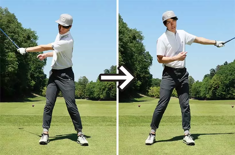 左手の小指側を強めに握るとクラブヘッドの動きが制限されやすい。
