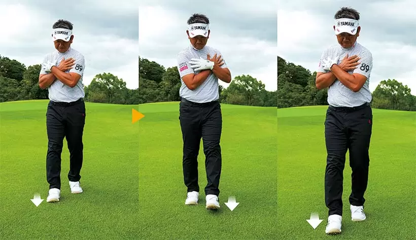 歩くときのリズムと体の動きをスイングに取り入れると自然な動きになり再現性が高くなる。