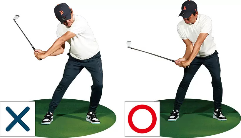 強い下半身の筋力を生かし、つかまりすぎを防ぎつつ強打するには、一見有効そうなヒザや腰のスライドはNG。ホーガン流の右ヒジ支点イメージで叩くのがベター。