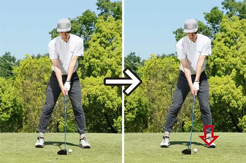 アドレスの姿勢からいったん左足に乗せるフォワードプレスも効果的。