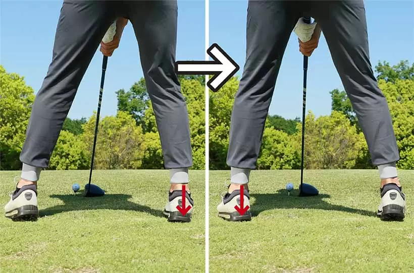 右足→左足と重心を左右交互に乗せる足踏み感覚を取り入れているプロは多い。