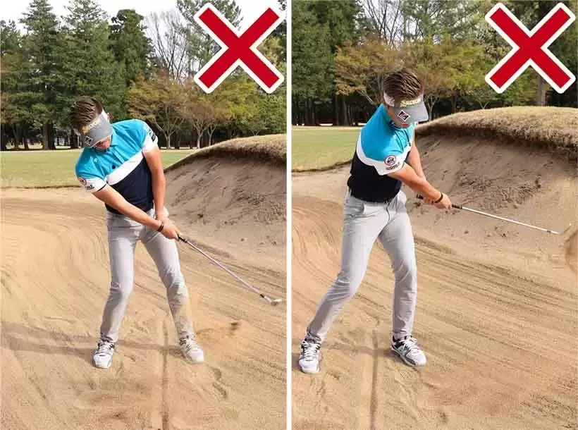 線の右側の砂が取れたり（左）、線よりもかなり先の砂が取れたり（右）するのはNG。