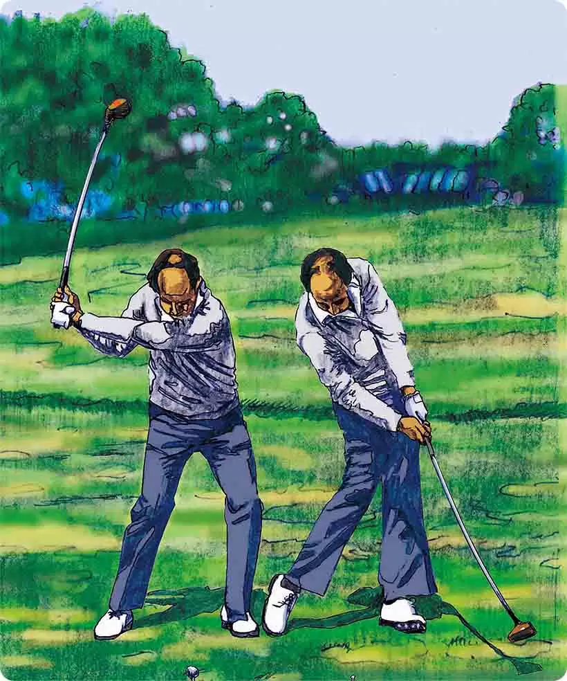 左腕をスイングマシンのアーム部分とイメージしたネルソン。左手首のコッキングは必要十分の90度をキープし、両肩のターンで出力を上げていた。