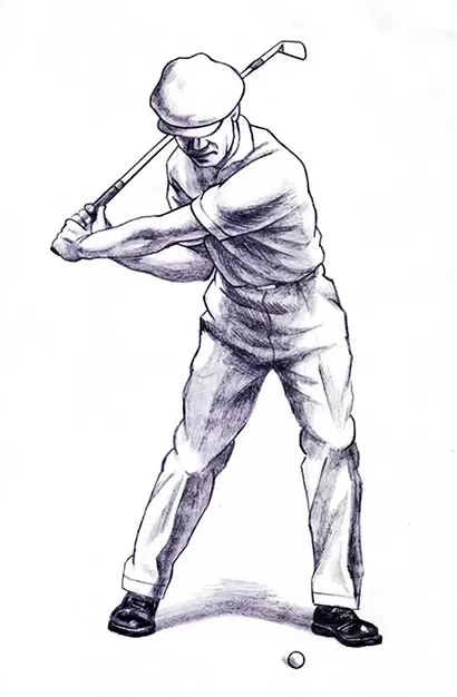 左手首のカッピングを含め、切り返しでシャフトが右肩に触れるほどの深いタメを生み、長打を実現したホーガン。たぐりのセンスでフェースコントロール、弾道安定性も抜群だった。