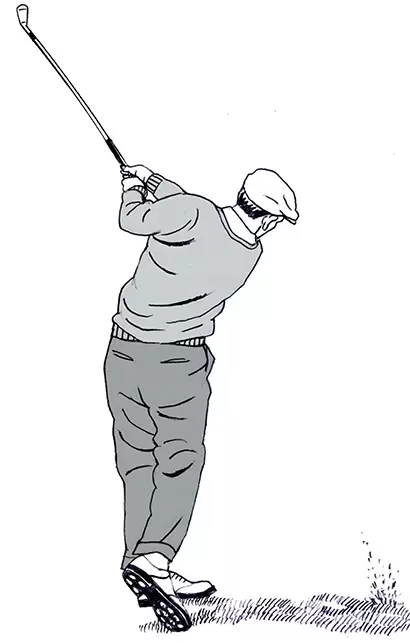 “左のカベ”や左脚の伸び上がりがなく、左腰が十分に後方に回り、左肩も大きくターン。クラブの振り抜き具合もホーガンとよく似ている。