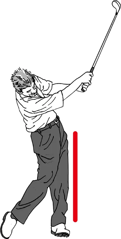 「右手主導でも軸ブレは禁物。プライスはヒールダウンで瞬時に左腰を切った状態にしてロックします。左ヒザが流れず、腰も空回りしない状態から右手で叩き、左ヒジも抜いて上体のターンを促します」