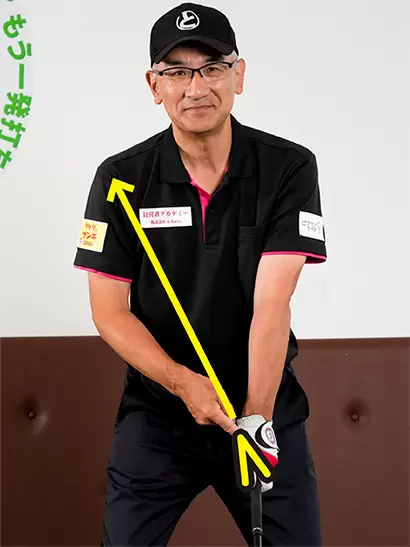 左手の親指と人さし指のツケ根を締めてV字を右肩に向ける。